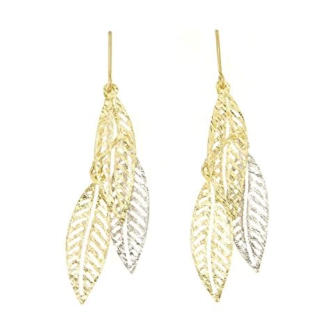 Lucchetta Jewelry for Women - Dangle Earrings 9 carats (375) White and Yellow Gold with Leaves Cover