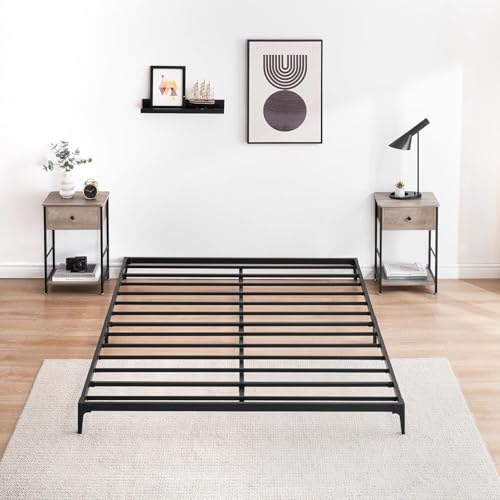 GarveeHome 6 in Metal Queen Bed Frame Heavy Duty Low Platform Bed, Sturdy Steel Slat Support Noise Free No Box Spring Needed with Huge Storage Space,