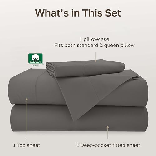 Image of California Design Den - Twin Size Bed Sheets Set, Soft 100% Cotton Sheets Deep Pockets, 500 Thread Count Sateen, Bedsheet Set Twin Sheets Set, Twin Bed Sheets (Dark Grey)