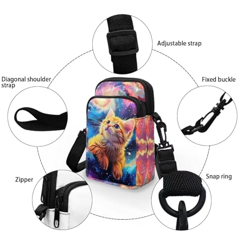 Image of Xpyiqun Cat Purse Crossbody Cell Phone Bag for Women Wallet Shoulder Handbag Galaxy Starry Canvas Messenger Bags Small Cross Body Pouch Zipper Roomy Pockets Travel Organizer Sling Satchel