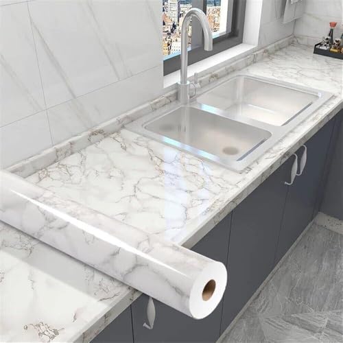 Image of HOME13 Marble Wallpaper Self Adhesive Wallpaper Waterproof Marble Sticker Removable Wallpaper Kitchen Cabinet Countertop (White Sky Marble, 2 Feet x 4 Feet)