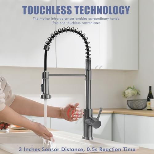 Image of GIMILI Black Stainless Touchless Kitchen Faucet Motion Sensor Kitchen Faucets with Pull Down Sprayer Single Handle Kitchen Sink Faucet