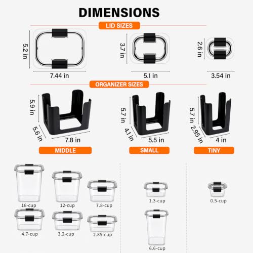 CBJHPZ Food Container Lid Organizer for Rubbermaid Brilliance Snap-on Lids | Sizes for tiny (0.5 cup), small (1.3 cup), and medium (3.2 & 4.7 cup) lids, Easy to clean, No assembly required - image 2