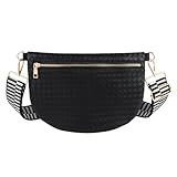 Woven Crossbody Bags for Women Leather Belt Bum Sling Purse Fanny Waist Pack Chest Shoulder Bag for Women-Black