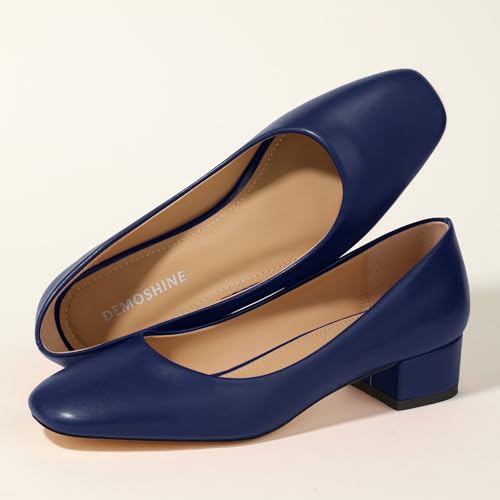 Women's Low Heel Pumps 1.2 Inch Square Toe Slip On Chunky Block Heel Comfortable Dress Shoes for Office Work Business Casual Professional4