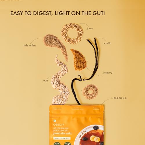 Image of Cosmix No-Nonsense Protein Pancake | 8g Protein /Serving | Instant Breakfast with Supergrain Blend (Oats, Jowar, Kodo, Little Millet) | Pancake Mix | No Maida, No Refined Sugar | Vanilla - 200g