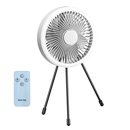 Ventilador de camping portátil recargable con lámpara LED y control remoto de sobremesa