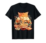 Japanese Art Ramen Cat Ninja Ukiyo-e Anime Style Samurai Cat T-Shirt
