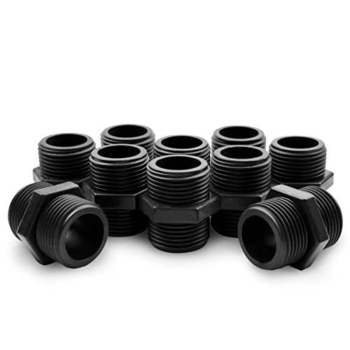Bwintech 10 piezas negro 1 'BSP rosca PVC macho a macho conector de pezón hexagonal, adecuado para riego de tierras de cultivo, conexión de tubería de agua
