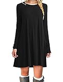 HAHAEMMA Vestido básico elegante de moda para mujer, hasta la rodilla, manga larga, swing, camiseta casual, corte holgado, color sólido, Negro , XL