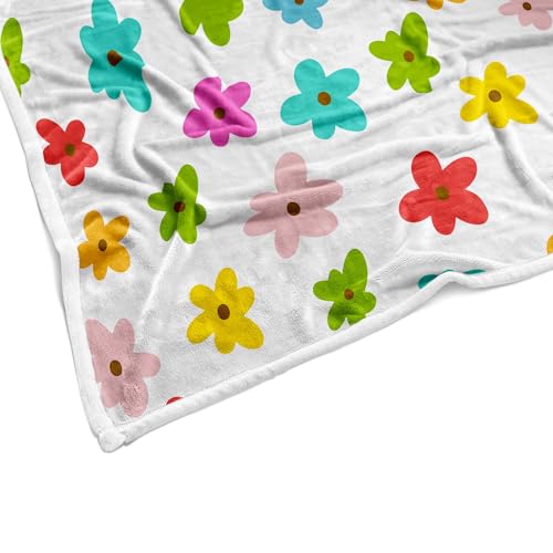 Image of Colorful Ditsy Floral Flannel Throw Blanket, Bright Multicolor Small Flower Cozy Warm Decorative Blanket for Bedroom Living Room Camping, Gift Blanket for Women Kids Home Decor Lovers,50X60 Inch