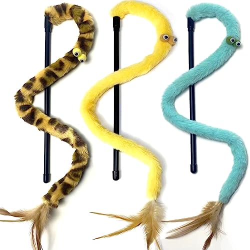 AZOFFYIU Cat Toys for Indoor Toys,Rainbow Cat Wand Toys,Feather Flips Plush Ball Cat Toys,Interactive Feather Toy for Teaser Play and Chase Exercise with Kitten 3 Pack (Pack 3)