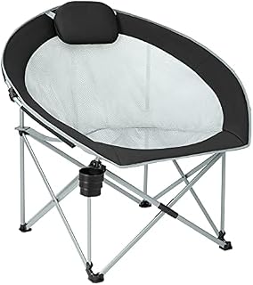 FUNDANGO XXL Camping Moon Chair Folding Camp Chair for Adults Heavy Duty Lightweight Portable with Pillow Cup Holder Outdoor Chair for Garden Picnic Festival Beach Fishing Black