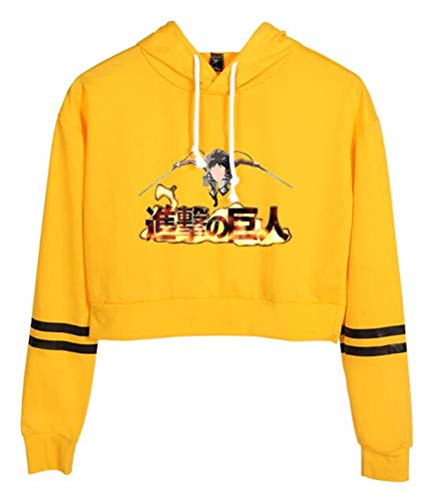 Cosstars Anime Ataque a los Titanes Attack on Titan Hoodie Sudaderas con Capucha Cortas Mujer Niña Pullover Crop Top Suéter Sweatshirt Blusa 2B48/39-S