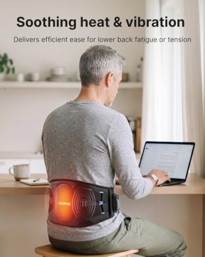 Image of RENPHO Heating Pad for Back Brace, FSA Eligible HSA, Gifts for Men Women, Portable Cordless Wearable Belt with Massager, Lower Back Support Pain Relief with 5 Heat 3 Vibration, Detachable Support