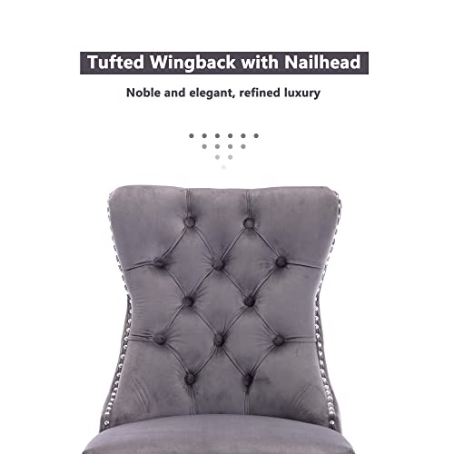Virabit Tufted Dining Chairs Set Of 4, Velvet Upholstered Dining Chairs With Nailhead Back And Ring Pull Trim, Solid Wood Dining Chairs For Kitchen/Bedroom/Dining Room (Grey) #TOP3