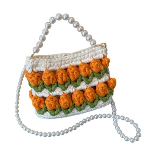 DIY Knitting Crochet Bag Kit Flower Handmade Woven Handbag Holiday Making Materials, Beige Green Orange