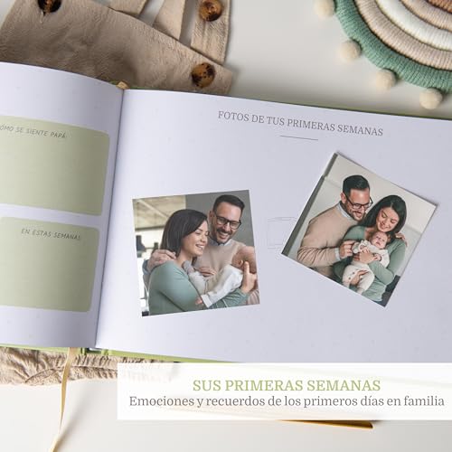 Miniatura 6 de Proenmu Album Fotos Bebe Primer Año Lápiz Metálico Caja Regalo Con Cierre Magnético Pegatinas Libro Recuerdos Bebe Album Bebe Recien Nacido Hasta Los 5 Años Español Verde, Español
