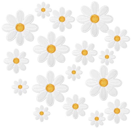 Ouligay 15 Stück Gänseblümchen Patches zum Aufbügeln Blumen Flicken zum Aufbügeln Blumen Bügelflicken für Kinder Aufbügel Patches Gänseblümchen Bügelbilder für Textilien Kleid Jeans Jacken Taschen