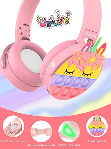 Katohr Cuffie Bluetooth senza fili Over Ear con luce LED, pieghevoli, auricolari stereo per bambini, con unicorno e luminosi, compatibili con laptop, PC, TV/smartphone - Image 3