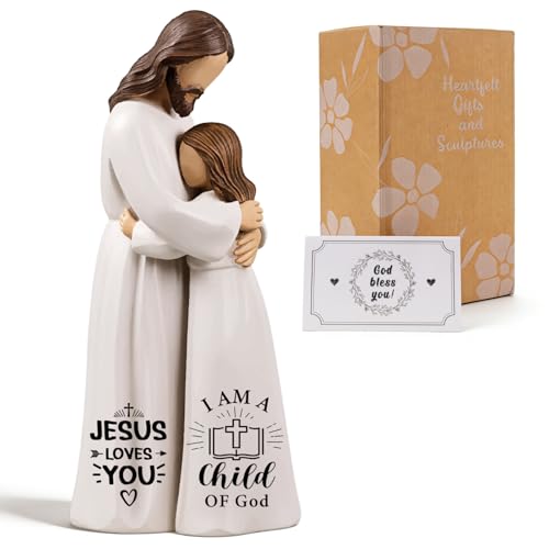 Nlicrst Jesus Embracing Woman Figurines - Christian Sculpture Hand-Painted Keepsake 5.9", Religious Gift of Comfort & Blessing with Greeting Card & Gift Box for Home, Desk, or Church