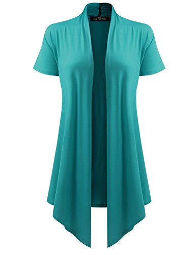 AMORE ALLFY Women's Short Sleeve Open Front Drape Cardigan DKJ XL