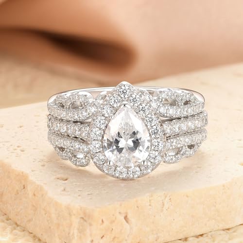 2Ct Wedding Rings Set for Women 925 Sterling Silver Pear Cut CZ Ring Enhancer Bridal Set Engagement Rings for Women Size 5-10 (6)3