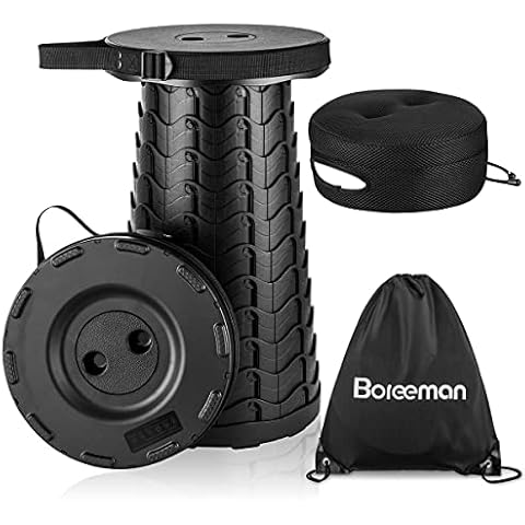 Boreeman Upgraded Folding Stool with Cushion Lightweight Yet More Sturdy with Load Capacity 400lbs Portable Collapsible Stool Retractable Stool for Camping Fishing Hiking BBQ (Black) Cover