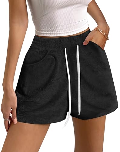 Bsubseach Womens Swim Shorts mit Taschen Drawstring Casual Beach Shorts Sommer Badeanzug Cover Up Urlaub Outfit Schwarz L