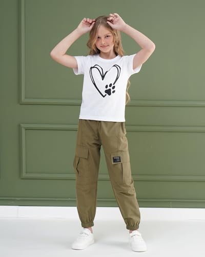 Image of ARTMINE Girls' 2 Piece Outfits Casual Drawstring Jogger Pants and Basic Short Sleeve Top Set, 6-14 Years