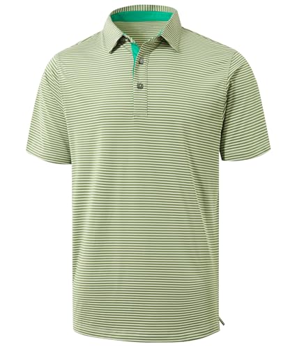 Image of Golf Shirts for Men - Dry Fit Moisture Wicking Short Sleeve Performance Sport Casual Striped Collared Mens Polo Shirt