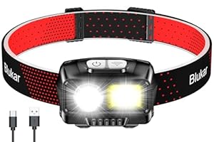 Blukar LED Stirnlampe Wiederaufladbar, Superhell Stufenlos Dimmbar Kopflampe mit 8 Lichtmodi, Sensor und Rotlicht, Leichtgewichtig Wasserdichte Mini Stirnlampe für Joggen, Campen, Angeln usw.