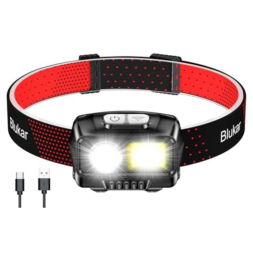 Blukar LED Stirnlampe Wiederaufladbar, Superhell 2000 Lumen Stufenlos Dimmbar Kopflampe mit 8 Lichtmodi, Sensor und Rotlicht, Leichtgewichtig Wasserdichte Mini Stirnlampe für Campen, Angeln usw.