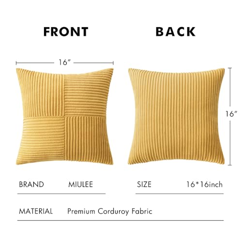 Image of MIULEE Golden Mustard Decorative Throw Pillow Covers 16x16 Inch for Couch Bed Sofa Pack of 2 Boho Farmhouse Throw Pillows Soft Cross Corduroy Patchwork Textured Cushion Cases