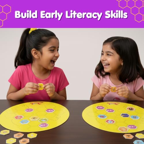 Image of CocoMoco Kids Spell Buzz Phonics Game Level 1 and 2, Learn to Read, 4-6 Year Old Boys and Girls | Word Spelling & Phonics Board Game | Educational Learning Toy, Birthday Return Gift for Kids