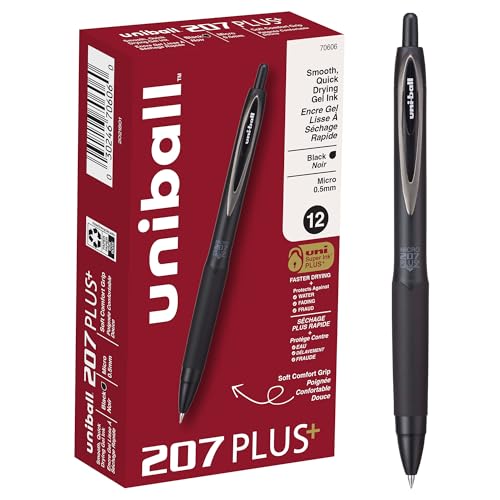 Uniball 207 Plus+ Retractable Gel Pens, Micro Point (0.5mm), Black, 12 Pack by Uni-Ball - Used condition - CA$13.33