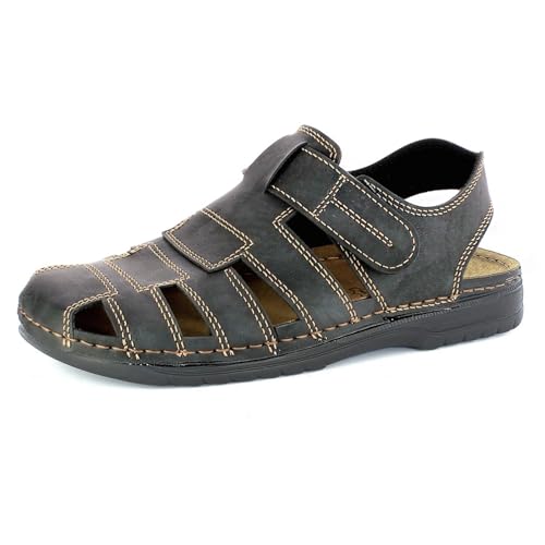 inblu Sandali Uomo da Trekking con Plantare in Pelle Imbottito e Chiusura Regolabile a Strappo, 40/56, Marrone Scuro, 43 EU