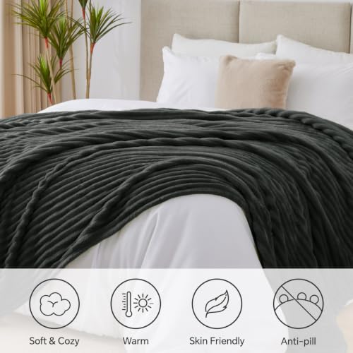 Image of BEDELITE Ribbed Full Size Blanket for Bed, Charcoal Grey, 84 inchx90 inch
