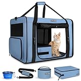 Petskd 26'x17'x17' Extra Large Cat Carrier with Litter Box for Large Cat or 2 Small Cats under 55LBS, Collapsible Soft Sided Pet Carrier for Car Travel with Seat Belt Buckles and Locking Zippers(Blue)