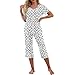 Womens Pajama Sets Capri Sleepwear V Neck Short Sleeve Print Tops 2 Piece Pjs Set Loose Soft Comfy Loungewear Pockets Ropa De Dormir