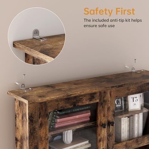 GarveeHome Kitchen Pantry Cabinet with Microwave Stand, Freestanding Hutch Cabinet with Buffet Cupboard, Tall Kitchen Cabinets with Adjustable Shelves for Dining Room, Brown