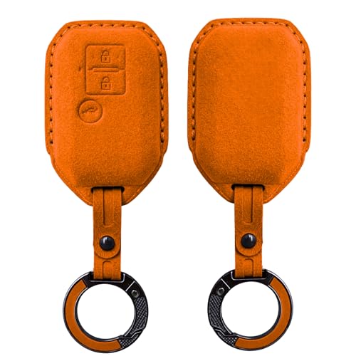 Image of KMH Alcantara Car Key Cover Compatible for Maruti Suzuki Swift, Dzire, Baleno, Ertiga 3 Button Shell Case Holder Full Key Protector Smart Keycover with Keychain (D3) Orange - Pack of 2