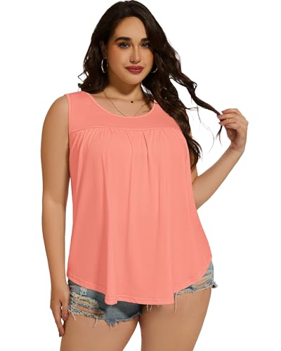 Image of Women Plus Size Tank Top Casual Summer Tops Loose Fit Sleeveless T Shirts Trendy Crewneck Tunic Tees 2026