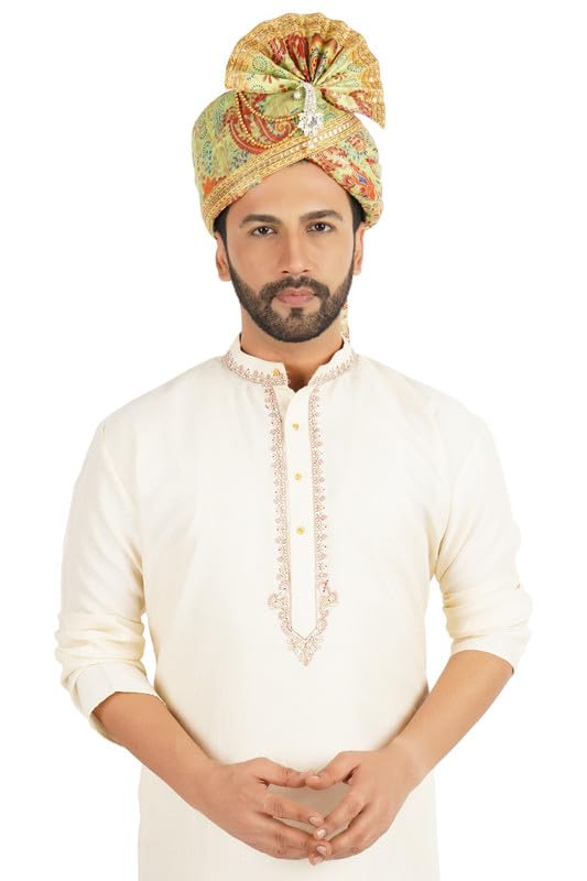 PRIYAKANT SAFAWALA Wedding Collection Keri Safa (Pheta/Pagdi/Turban) For Wedding And Traditional Function Use It (Peach, Free - Size Velcro Adjustable System)
