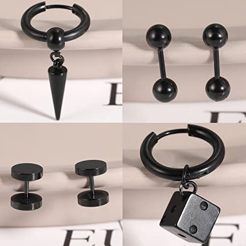 Black Cross Earrings For Men, 28 Pieces Stainless Steel Long Chain Dangle Piercing Hoop Earrings Set For Gifts (Black) #TOP6