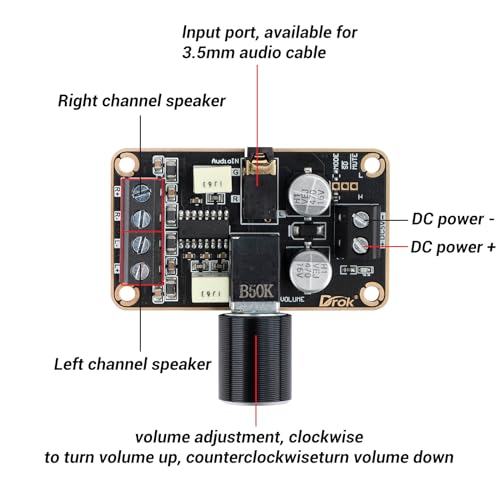 Drok 2001711002 Audio Amplifier Board, 5W+5W Mini Amplifier Board Pam8406 Dc 5V Digital Stereo Power Amp 2.0 Dual Channel Class D Amplify Module thumb #1
