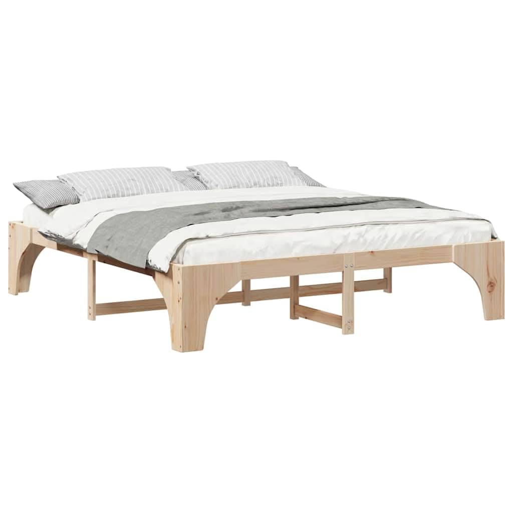 Marco de Cama en el Suelo de Madera Maciza de Pino Marrón Estructura de Perfil Bajo para Dormitorio Moderno Minimalista y Funcional con Fácil Ensamblaje y Diseño Eficiente