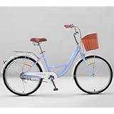 Dazzix24/26インチシティ通勤、大人の通勤、子供用、ダブルビームフレームシティ、リアカーゴラック、快適なペダルバイク、フロントブレーキとリアブレーキ、調節可能なサドルハンドルバー、 男女兼用 で届いてすぐ乗れる サビに強いシティサイクル (24インチ/可変速度,ブルー)