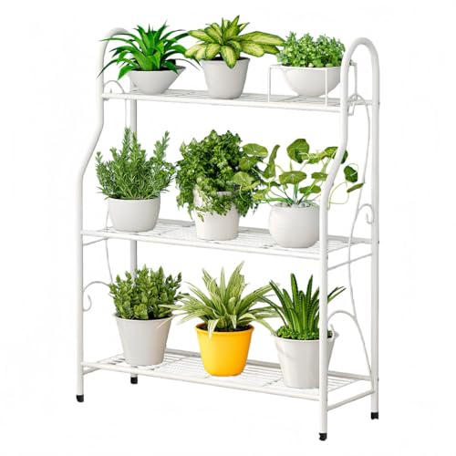 Piultaラワーラック ガーデンラック 多機能収納ラック 3段 フラワースタンド盆栽棚 植物棚 園芸ラック 花台 鉢植え スタンド 多肉植物棚 屋外 室内 シューズラック アイアンアート 組立簡単 (ホワイト)