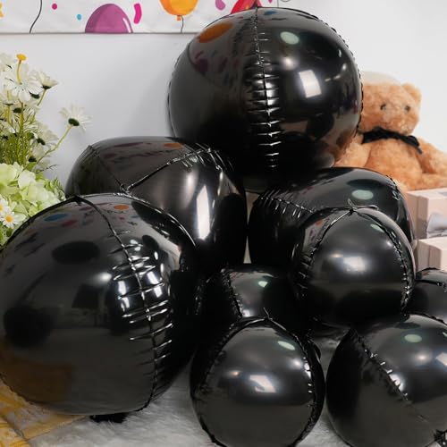 Image of 12PCS Metallic Black Round Foil Balloons 22 inch 15 inch 10 inch Large Mylar Balloons | Shiny Black 4D Ball Balloons for Birthday Party, Graduation, Wedding, Christmas, New Year, Disco Prom Party Decorations